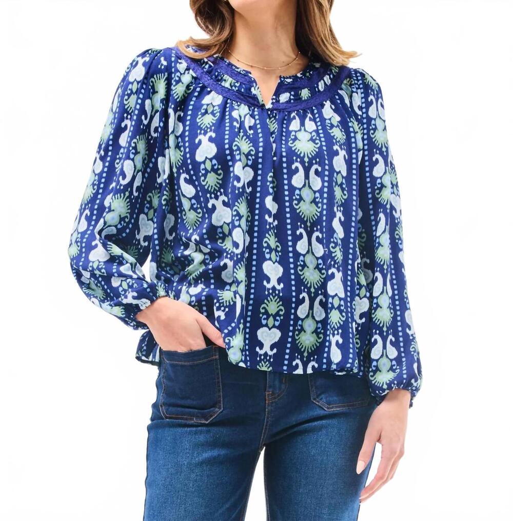 NEW MARY SQUARE janelle top in ikat stripe navy